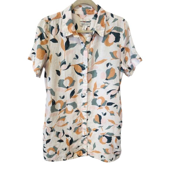 Rachel Zoe 100% Linen Floral Resort Beach Summer Button Up Shirt Dress Sz Large - Picture 2 of 7